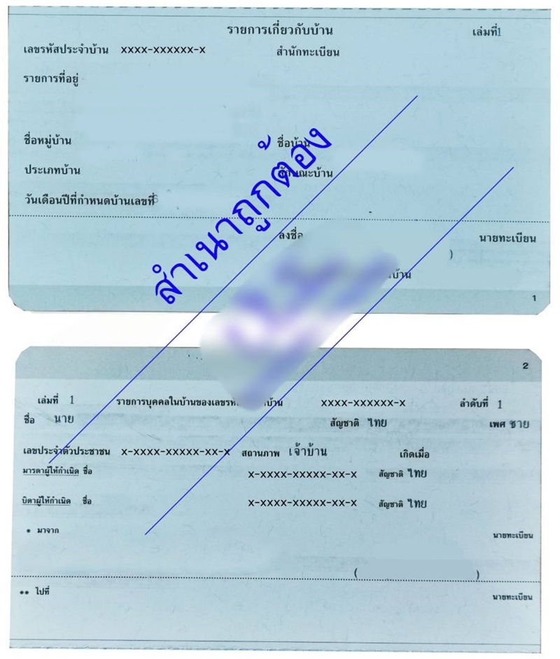 ตัวอย่างสำเนาทะเบียนบ้านผู้พิการ